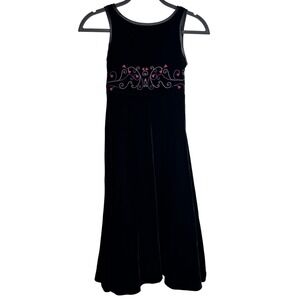 American Girl Black Velvet Dress Pink Floral Embroidery Girls Size 8 Bow Back‎